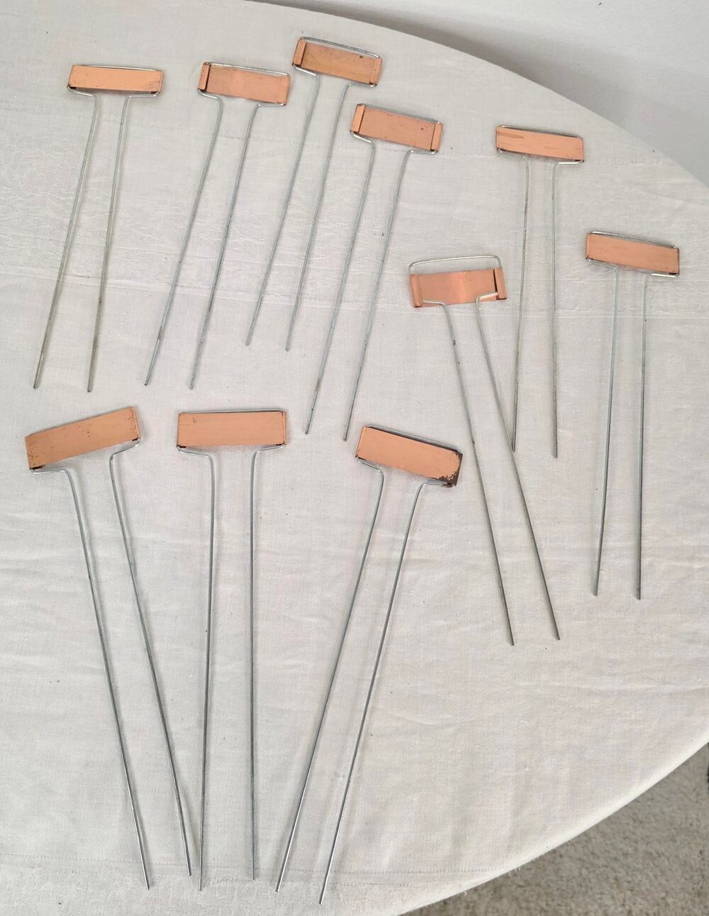 Lot of 10 Metal Plant Label Stakes Copper Colored Labels Garden Veggies Flowers